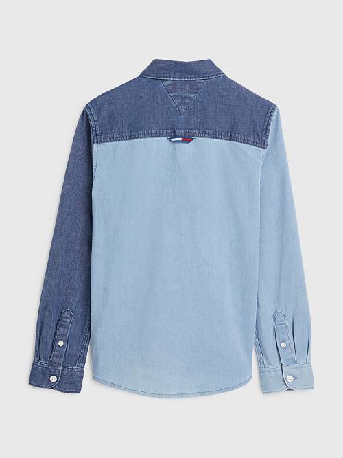 Denim Tommy Hilfiger Colour-Blocked Denim Boys' Shirts | TH037BUP