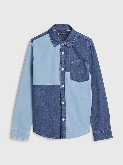 Denim Tommy Hilfiger Colour-Blocked Denim Boys\' Shirts | TH037BUP