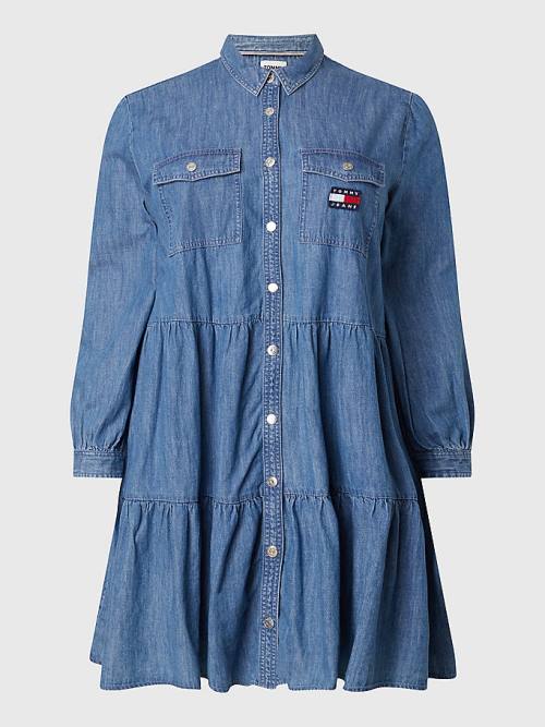 Denim Tommy Hilfiger Curve Tommy Badge Denim Shirt Women\'s Dress | TH128YUR