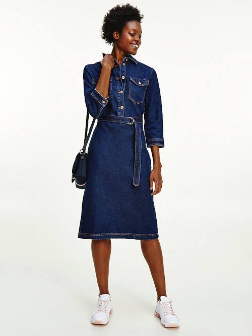 Denim Tommy Hilfiger Denim Slim Fit Belted Women\'s Dress | TH980WPC