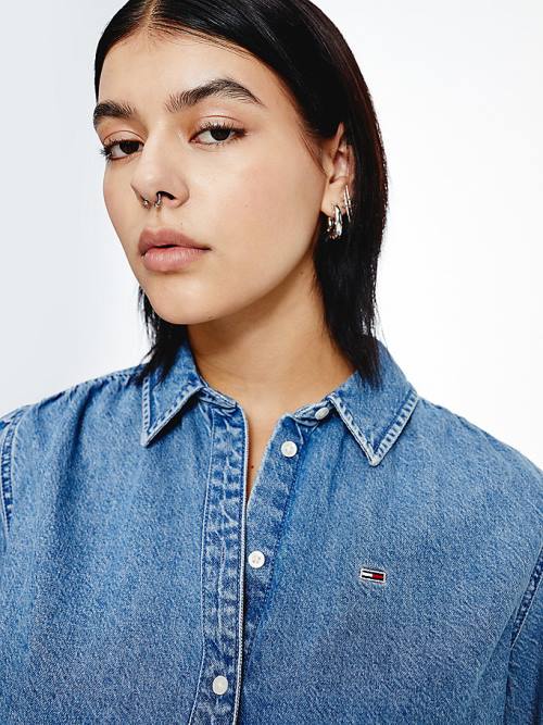 Denim Tommy Hilfiger Denim Tie Cuff Women's Blouse | TH936MFH