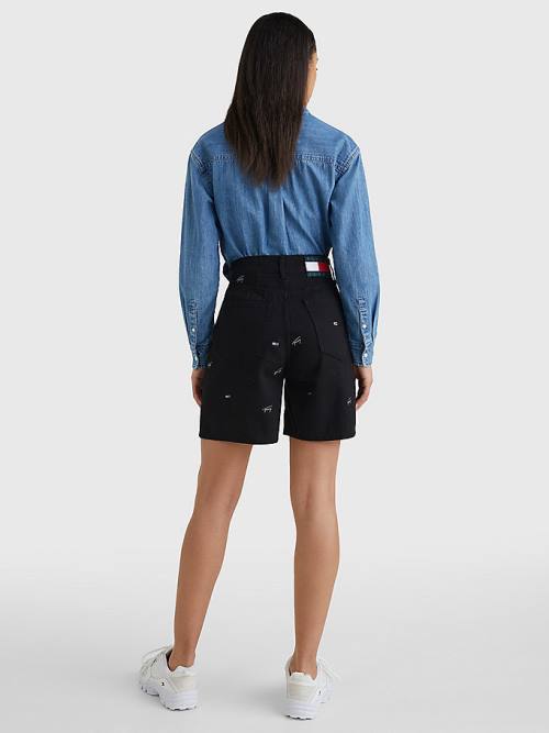 Denim Tommy Hilfiger Embroidery Denim Mom Women's Shorts | TH930NOA