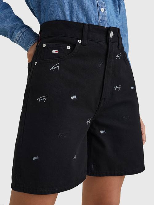 Denim Tommy Hilfiger Embroidery Denim Mom Women\'s Shorts | TH930NOA