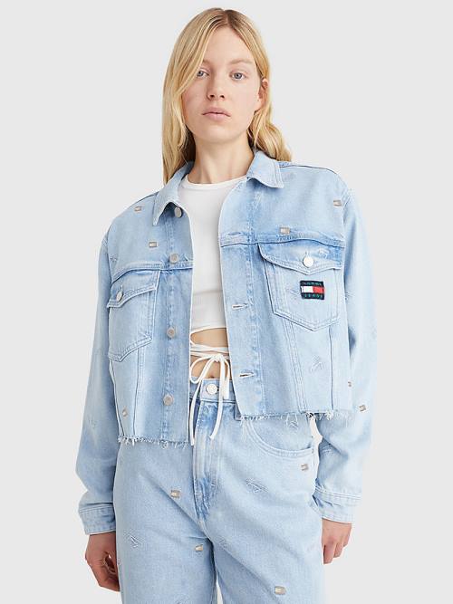 Denim Tommy Hilfiger Embroidery Oversized Cropped Denim Trucker Women\'s Jackets | TH218GUX