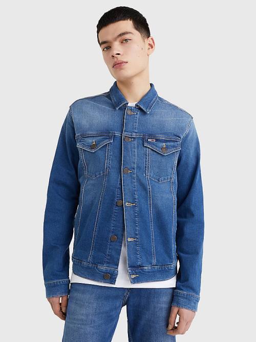 Denim Tommy Hilfiger Faded Stretch Denim Men\'s Jackets | TH149VKC