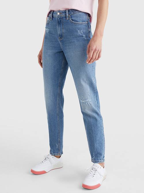 Denim Tommy Hilfiger Gramercy Mom High Rise Tapered Distressed Women\'s Jeans | TH170OMS