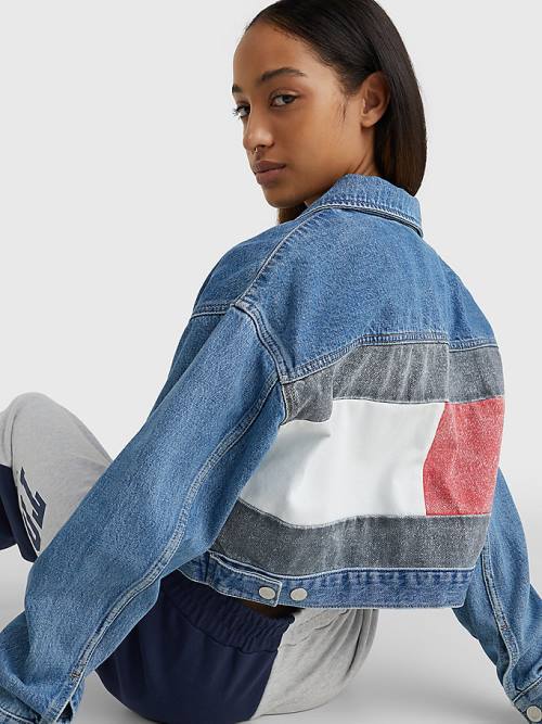 Denim Tommy Hilfiger Hemp Denim Cropped Trucker Women's Jackets | TH176COZ