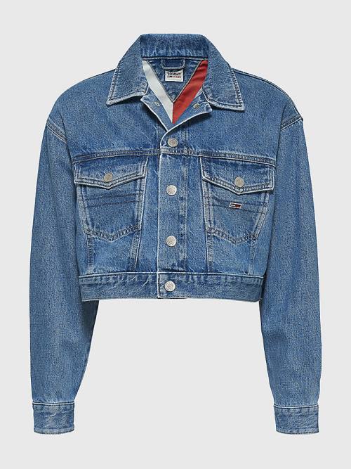 Denim Tommy Hilfiger Hemp Denim Cropped Trucker Women's Jackets | TH176COZ