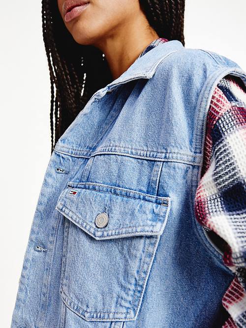 Denim Tommy Hilfiger Hemp Denim Oversized Trucker Vest Women's Coats | TH901EHQ