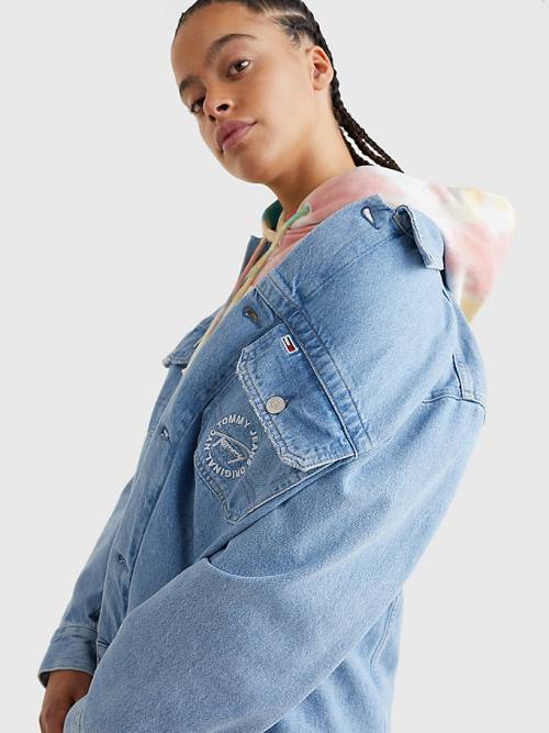 Denim Tommy Hilfiger Hemp Denim Oversized Utility Women's Jackets | TH982FCI