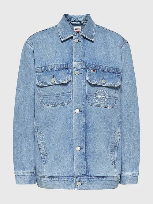 Denim Tommy Hilfiger Hemp Denim Oversized Utility Women's Jackets | TH982FCI