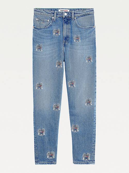 Denim Tommy Hilfiger Mom Ultra High Rise Tapered Logo Embroidery Women's Jeans | TH863VGB