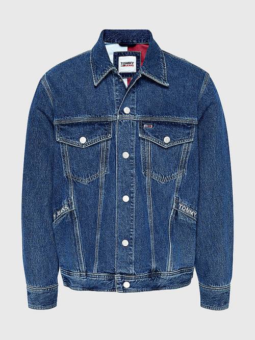 Denim Tommy Hilfiger Oversized Hemp Trucker Men's Jackets | TH278FAU