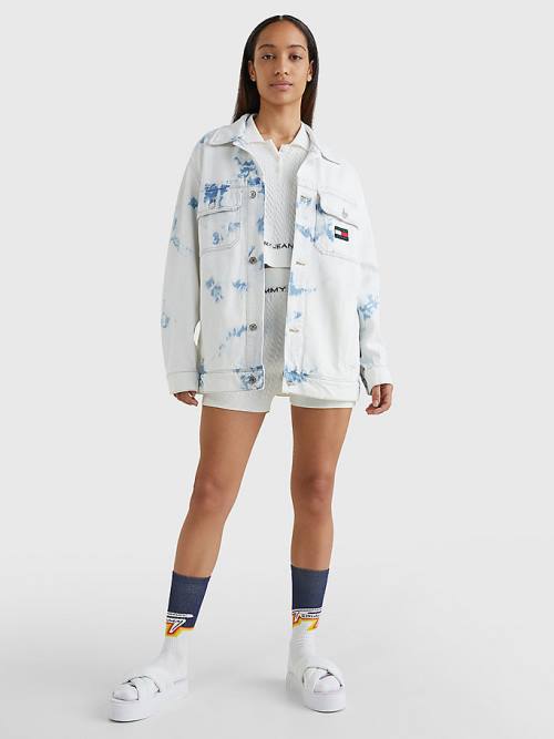 Denim Tommy Hilfiger Oversized Marbled Denim Utility Women's Jackets | TH395YMA