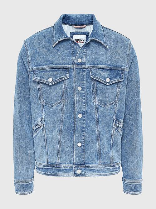 Denim Tommy Hilfiger Oversized Trucker Men's Jackets | TH085OTA