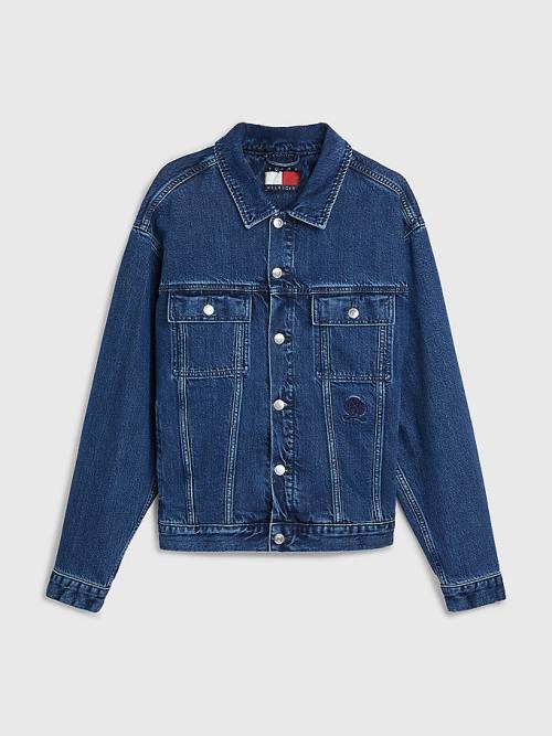 Denim Tommy Hilfiger Prep Crest Embroidery Oversized Denim Men's Jackets | TH684MFK