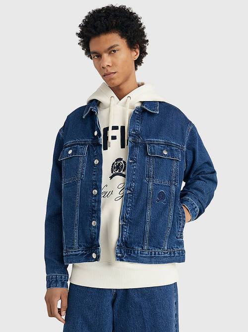 Denim Tommy Hilfiger Prep Crest Embroidery Oversized Denim Men\'s Jackets | TH684MFK