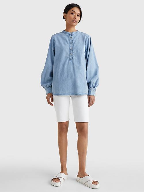 Denim Tommy Hilfiger Relaxed Fit Denim Henley Women's Shirts | TH917BTM