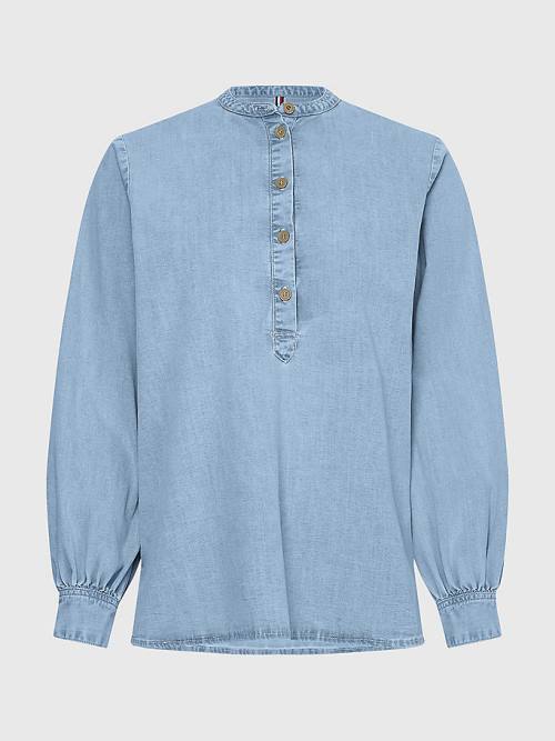 Denim Tommy Hilfiger Relaxed Fit Denim Henley Women\'s Shirts | TH917BTM