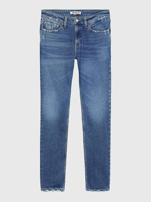 Denim Tommy Hilfiger Scanton Slim Fit Distressed Hem Men's Jeans | TH153HQA