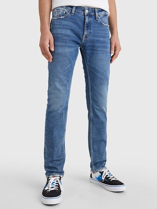 Denim Tommy Hilfiger Scanton Slim Fit Distressed Hem Men\'s Jeans | TH153HQA