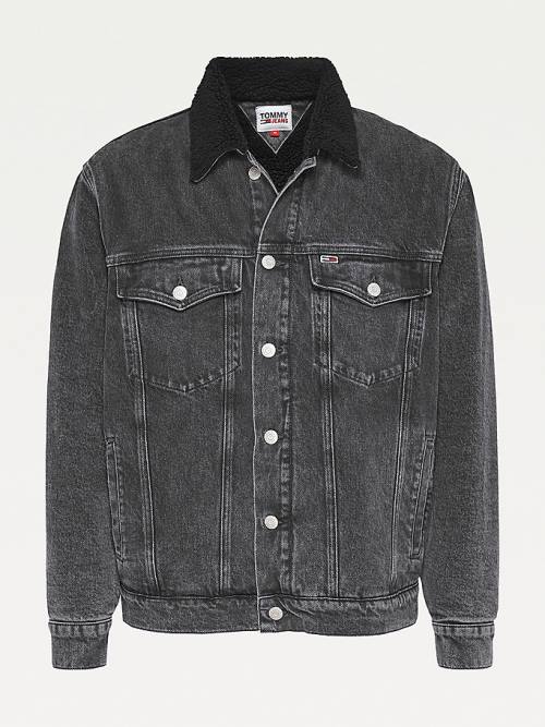 Denim Tommy Hilfiger Sherpa-Lined Black Denim Men's Jackets | TH498VTD