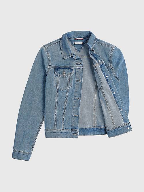 Denim Tommy Hilfiger Signature Tape Slim Fit Denim Women's Jackets | TH641NEQ