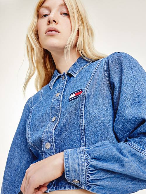 Denim Tommy Hilfiger Tommy Badge Denim Women's Blouse | TH901AMF