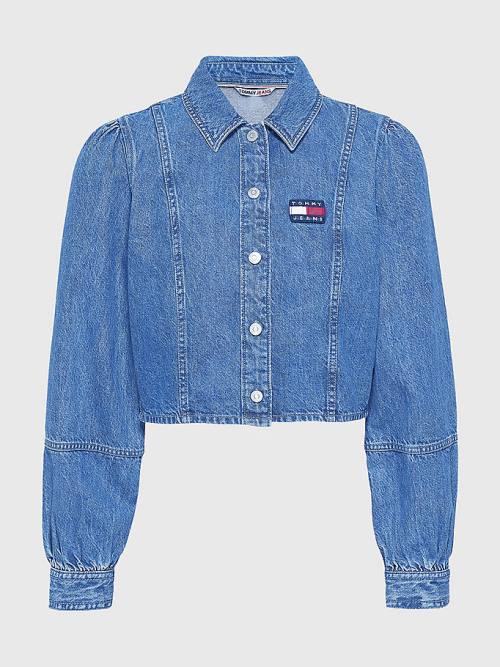 Denim Tommy Hilfiger Tommy Badge Denim Women's Blouse | TH901AMF