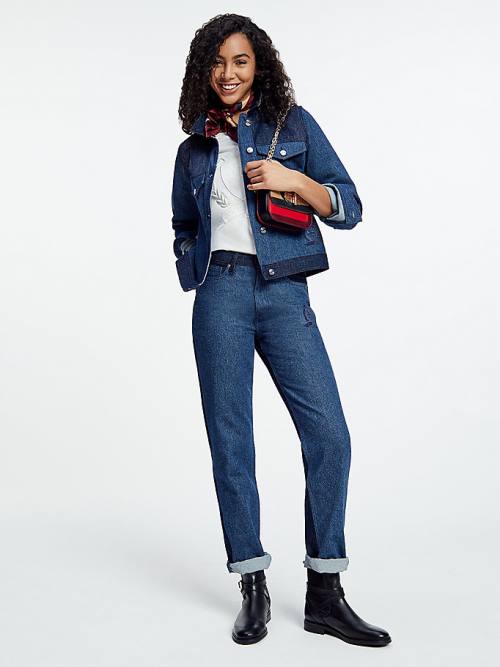 Denim Tommy Hilfiger Tommy Icons Contrast Denim Women's Jackets | TH850ZUH