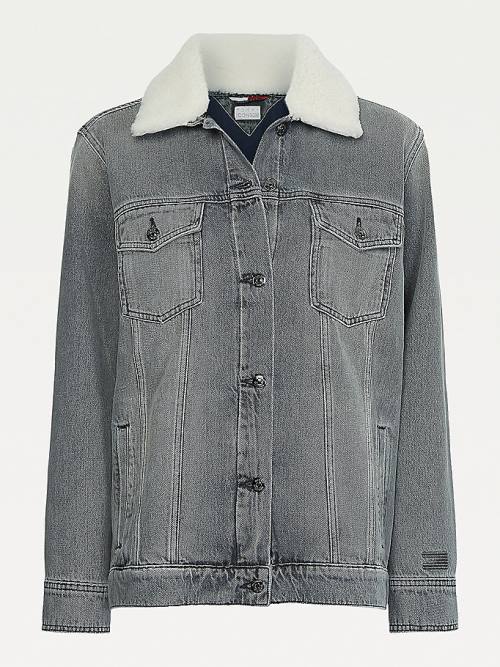 Denim Tommy Hilfiger Tommy Icons Sherpa Collar Denim Women's Jackets | TH435OCK