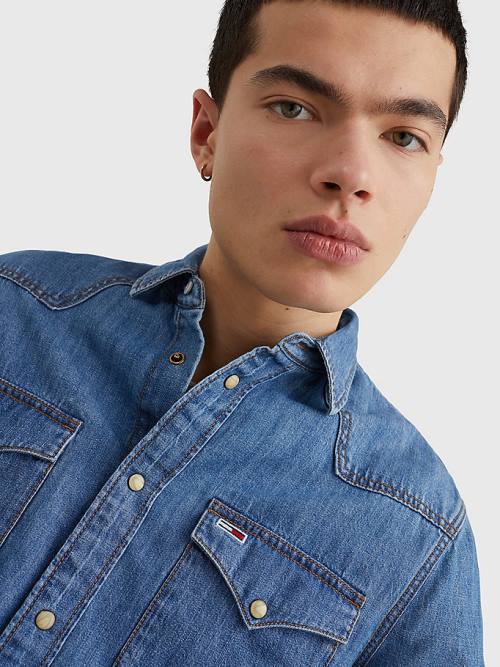 Denim Tommy Hilfiger Western Organic Cotton Denim Men's Shirts | TH780CGY