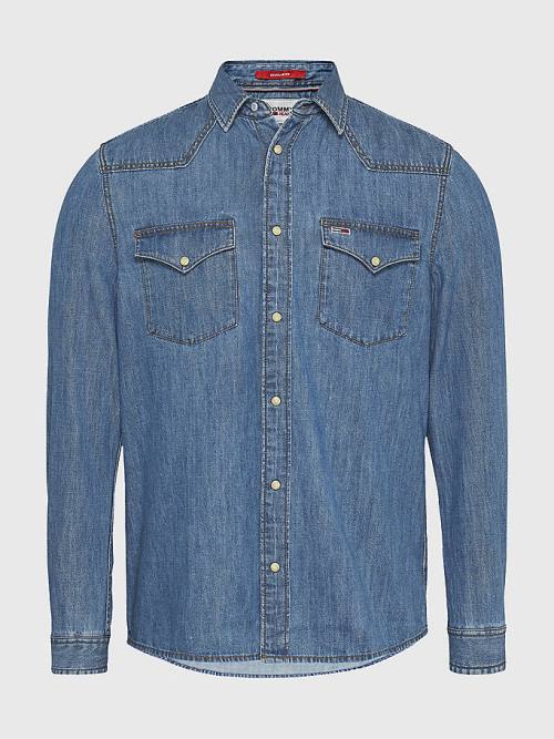 Denim Tommy Hilfiger Western Organic Cotton Denim Men's Shirts | TH780CGY