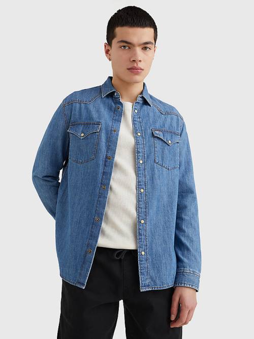 Denim Tommy Hilfiger Western Organic Cotton Denim Men\'s Shirts | TH780CGY