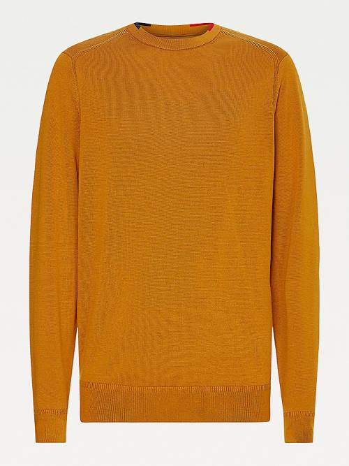 Gold Tommy Hilfiger Contrast Detail Pima Cotton Jumper Men's Sweaters | TH652HYW