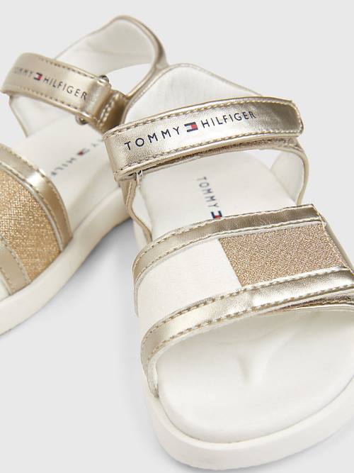 Gold Tommy Hilfiger High Shine Glitter Flag Girls' Sandals | TH316SWH