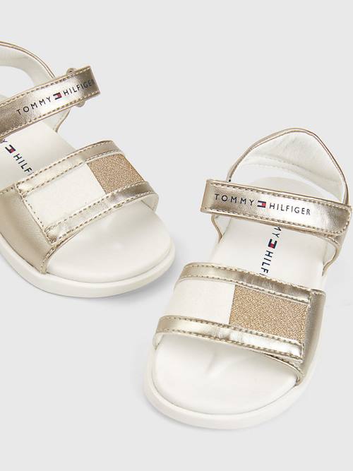 Gold Tommy Hilfiger High Shine Glitter Flag Girls' Sandals | TH316SWH