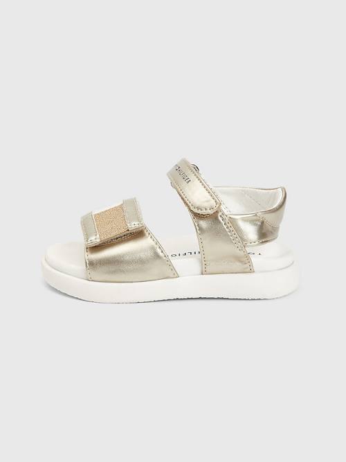 Gold Tommy Hilfiger High Shine Glitter Flag Girls' Sandals | TH316SWH