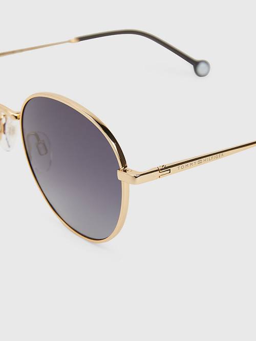 Gold Tommy Hilfiger Round Frame Women's Sunglasses | TH532SGV