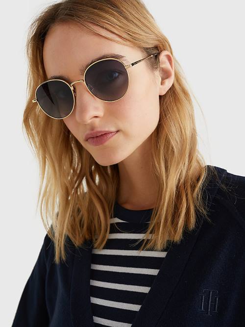 Gold Tommy Hilfiger Round Frame Women's Sunglasses | TH532SGV