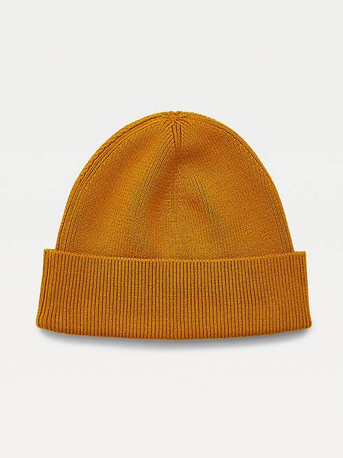 Gold Tommy Hilfiger TH Established Wool Cotton Beanie Men's Hats | TH523NXK