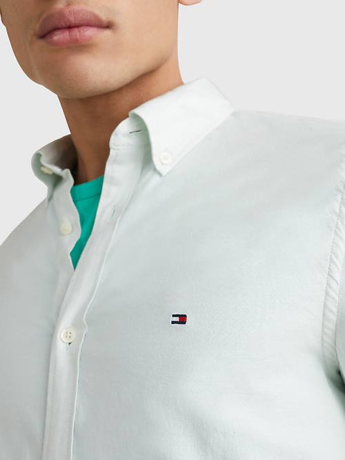 Green Tommy Hilfiger 1985 Essential Polygiene Slim Fit Men's Shirts | TH621XTM