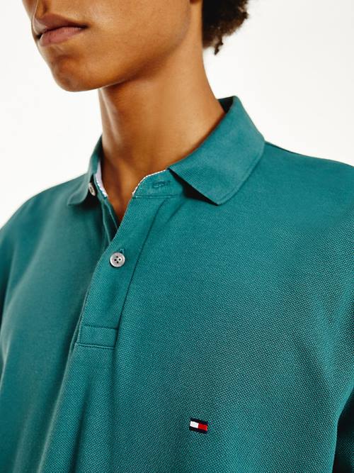 Green Tommy Hilfiger 1985 TH Flex Regular Fit Long Sleeve Men's Polo Shirts | TH169TUG