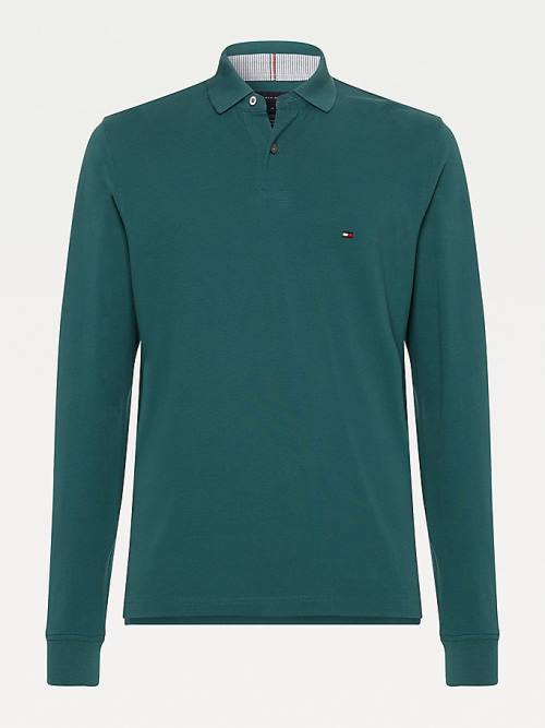 Green Tommy Hilfiger 1985 TH Flex Regular Fit Long Sleeve Men's Polo Shirts | TH169TUG