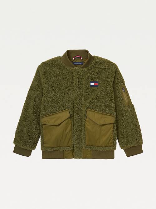 Green Tommy Hilfiger Adaptive Mixed Teddy Bomber Boys\' Jackets | TH687NLG