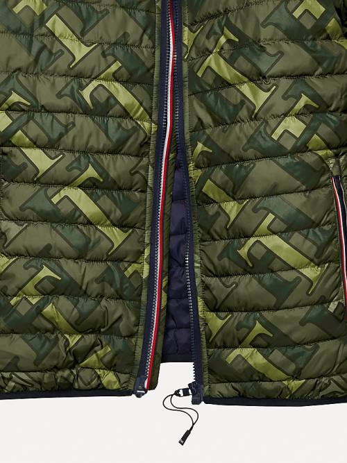 Green Tommy Hilfiger Adaptive Monogram Puffer Men's Jackets | TH563OEI