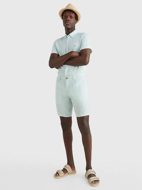 Green Tommy Hilfiger Brooklyn Double-Dyed Linen Men's Shorts | TH853CAU