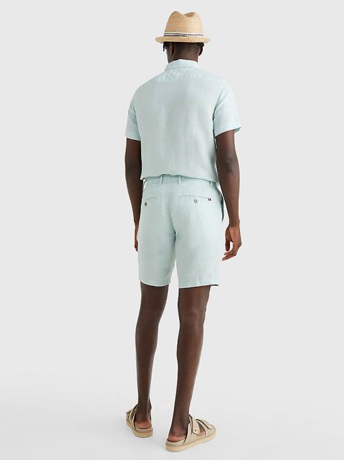 Green Tommy Hilfiger Brooklyn Double-Dyed Linen Men's Shorts | TH853CAU