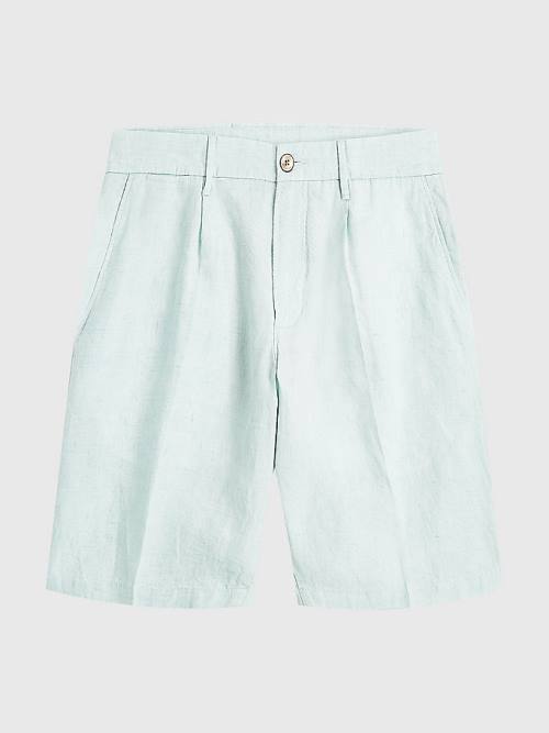 Green Tommy Hilfiger Brooklyn Double-Dyed Linen Men's Shorts | TH853CAU