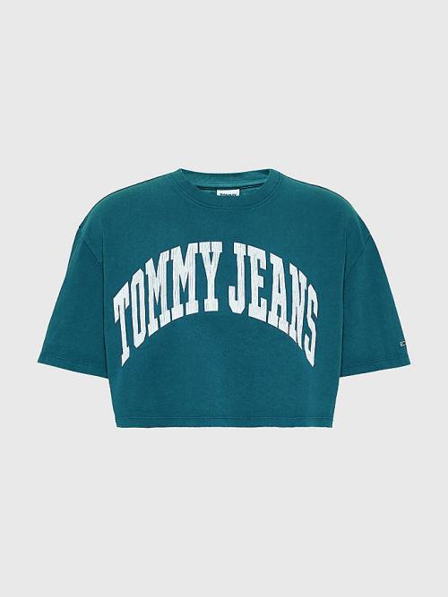 Green Tommy Hilfiger College Oversized Cropped Women's T Shirts | TH176BJD